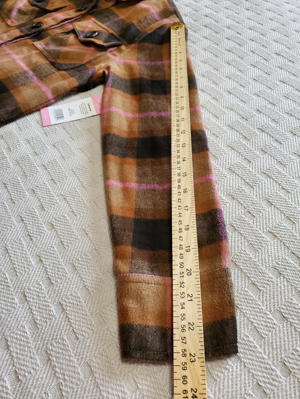 BB Dakota Steve Madden Cashew Plaid Shacket Flannel Boxy Shirt Jacket Brown Pink - Picture 9 of 12